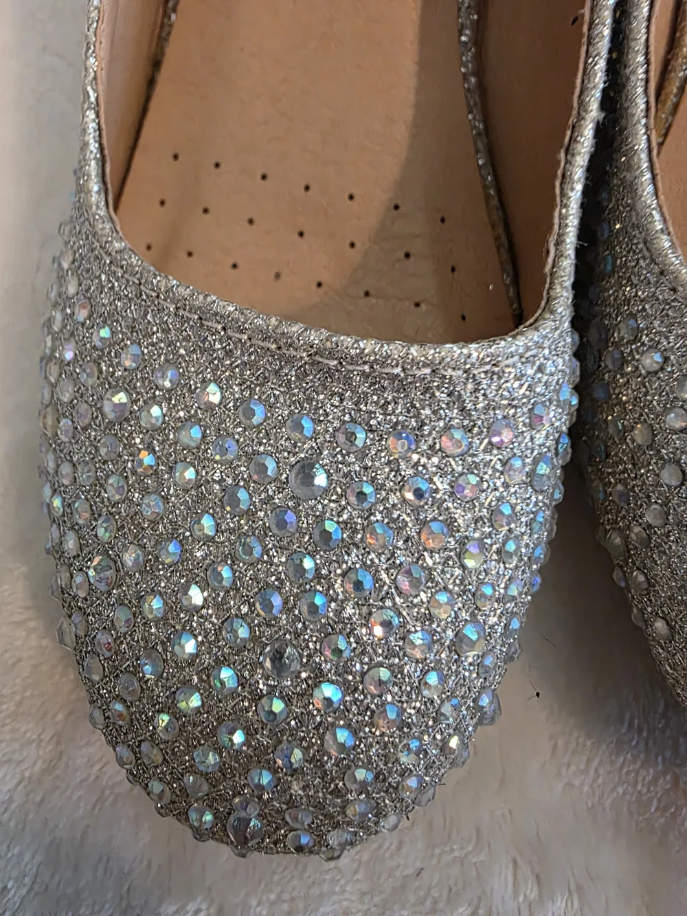 Crystal Embellished Silver Wedge Heels with Ankle Strap